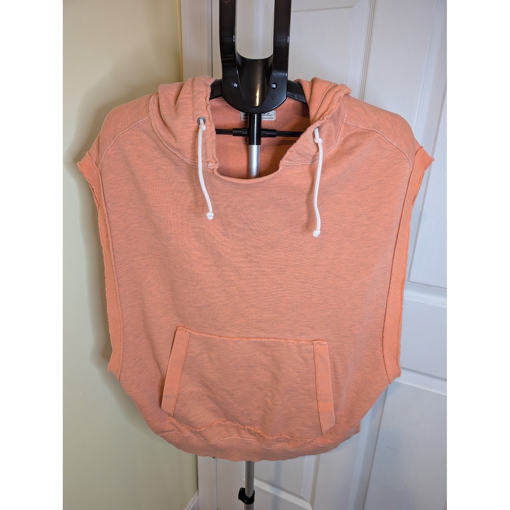 We The Free Donny Sleeveless Hoodie Womens Medium Coral Cotton Raw Edge Vest‎